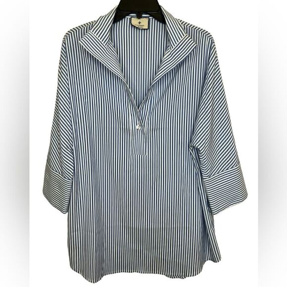 Tuckernuck Blue/White Stripe Willow Blouse Size Small - Picture 2 of 12